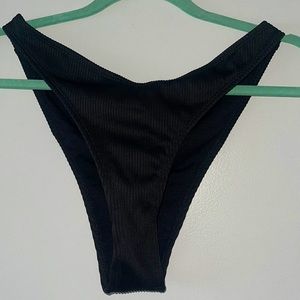 Boohoo Black Ribbed High Waist Bikini Bottoms
